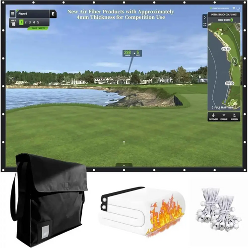 Golf Simulator Impact Screen, Practice Hitting Screen with HD Visuals, Thickened Golf Simulators Screen for Home, Indoor Hitting Screen with Grommets & Bungee Cords