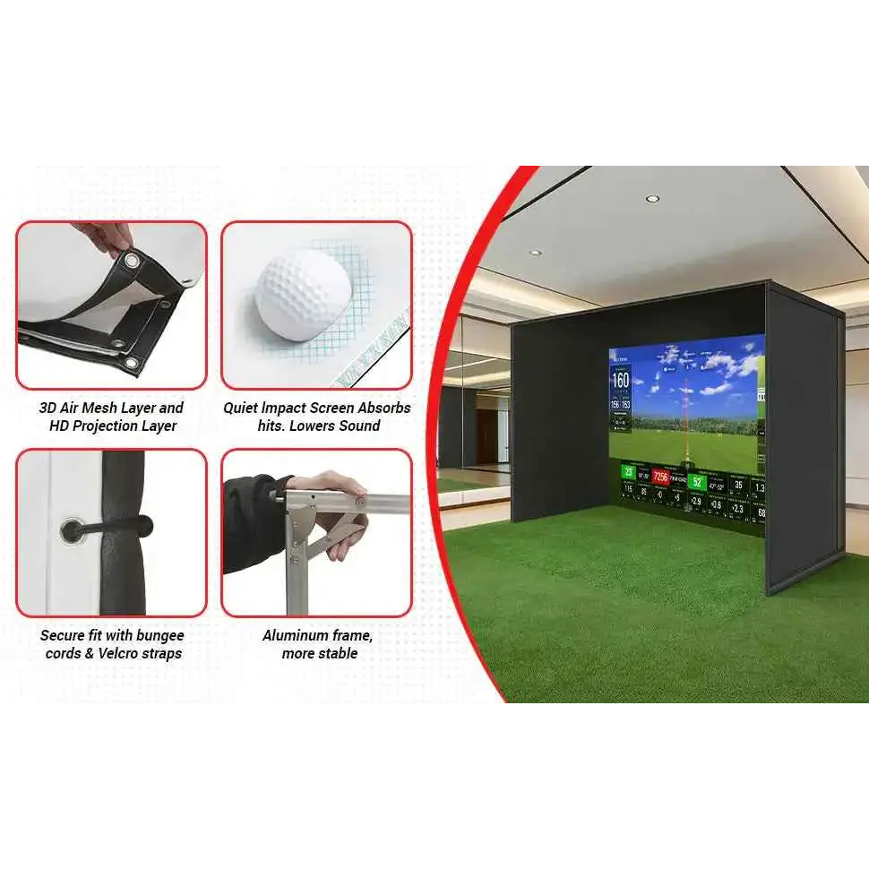 Indoor Golf Simulators Enclosure 10 X 8FT with HD Impact Screen & Durable Aluminum Frame,30 Minutes Quick Setup Golf Simulators Equipment for Home, Backyard & Garage