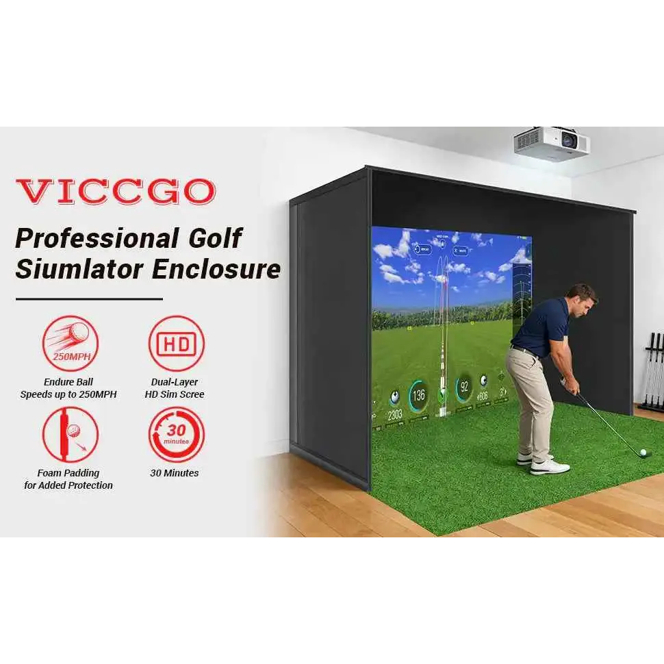 Indoor Golf Simulators Enclosure 10 X 8FT with HD Impact Screen & Durable Aluminum Frame,30 Minutes Quick Setup Golf Simulators Equipment for Home, Backyard & Garage